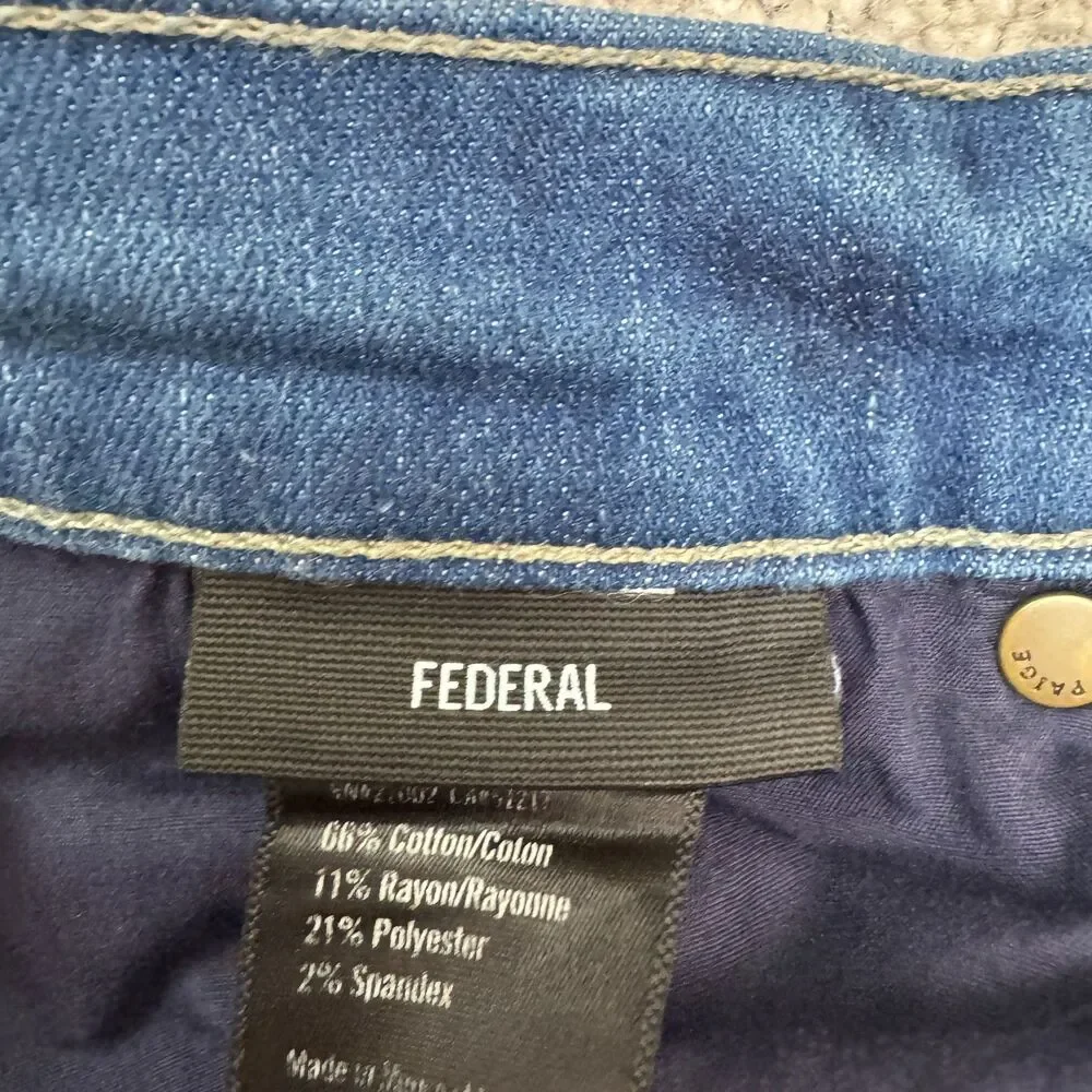 Paige Federal Hammonds Straight Slim Denim Jeans Men 34 Blue Medium Wash Stretch